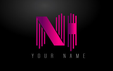 NI Magenta Lines Letter Logo. Creative Line Letters Vector Template.