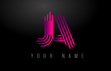 JA Magenta Lines Letter Logo. Creative Line Letters Vector Template.