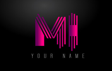 MI Magenta Lines Letter Logo. Creative Line Letters Vector Template.