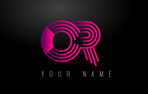 OR Magenta Lines Letter Logo. Creative Line Letters Vector Template.