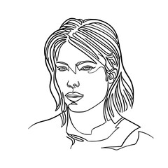 A womans head drawing, continuous line vector