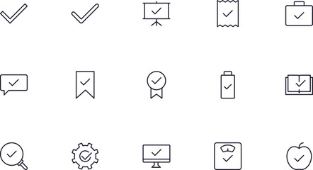 Check concept. Collection of check high quality vector outline signs for web pages, books, online stores, flyers, banners etc. Set of premium illustrations isolated on white background