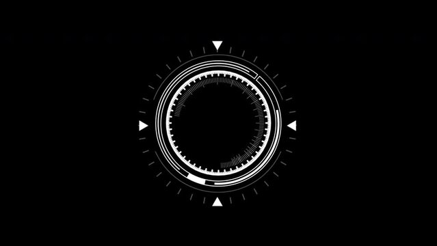 White HUD Circle User interface on isolated black background. Target searching scope and scanning element theme. Digital UI and Sci-fi circular. 4K motion graphic footage video