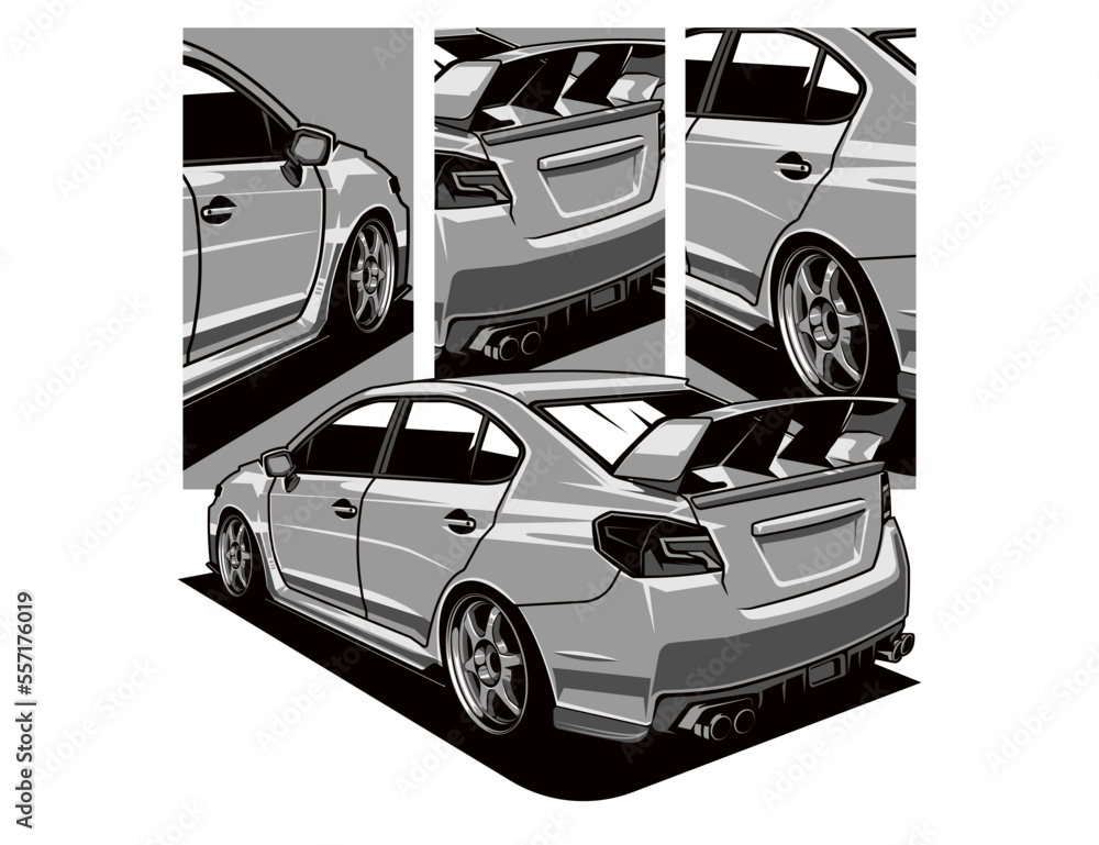 Wall mural back side modern automotive car design with portrait  car illustration background vector graphic