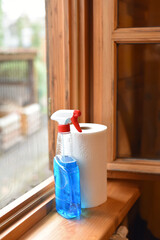 Window cleaner on the windowsill