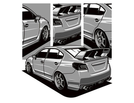 back side modern automotive car design with portrait  car illustration background vector graphic