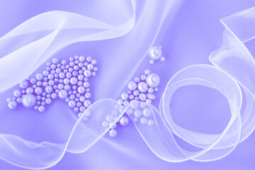 真珠とリボンとオーガンジーの背景（薄紫の背景）