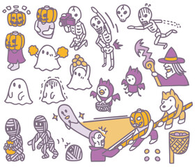 ハロウィン　キャラクター素材　幽霊　カボチャ　運動　ミイラ