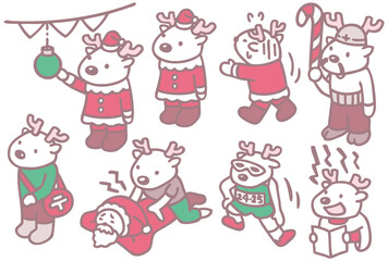 トナカイ　クリスマス　シンプル　キャラクター素材　サンタ衣装