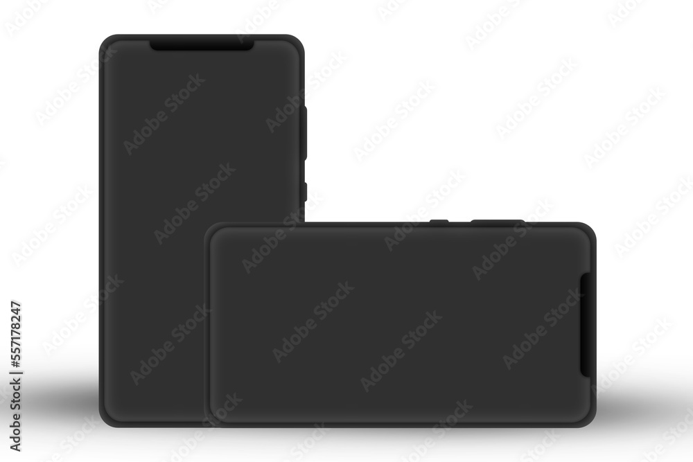 Poster realistic smartphone mockups 3d rendering used for web designing apps. realistic dark smartphone moc