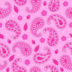 Pink Paisley Print. Floral Print. Pink Flowers seamless pattern in vintage style. good for fabric, fashion, summer dress, textile, wallpaper, background.