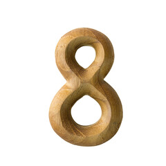 Wooden digit font of number eight with textured wooden