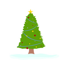 Decorated Christmas tree isolated on white background. Christmas tree in flat style. vector illustration