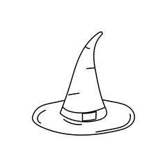 Hand drawn witch magic hat in doodle style. Witch hat vector illustration for card design and fall decoration. Halloween concept Wizard hat. vector
