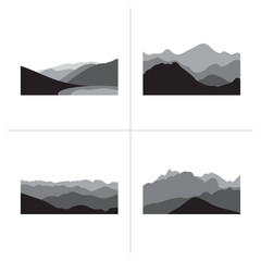 Mountain vector illustration in simple black white gray colors.