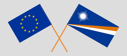Crossed flags of the European Union and Marshall Islands. Official colors. Correct proportion