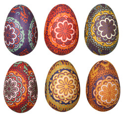 Colorful patterns and graphics artistic Easter decoration eggs isolated