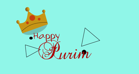 Happy purim card banner with bright blue background. Posters, purim banners. Vector illustration.