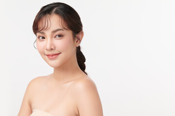 Beautiful young asian woman with clean fresh skin on white background, Face care, Facial treatment, Cosmetology, beauty and spa, Asian women portrait.