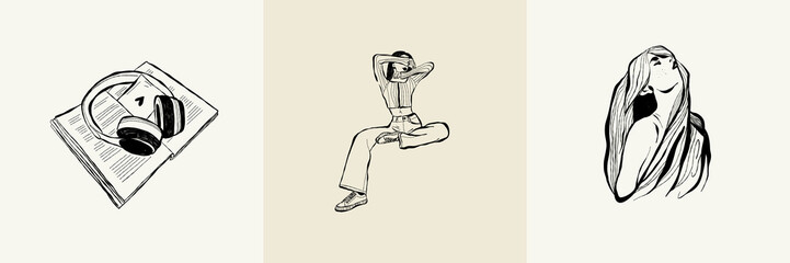 Modern abstract women. Minimalism concept. Female body, fashion. Matisse style. . Contemporary silhouette of woman. Hand drawn trendy vector posters, illustrations for print.