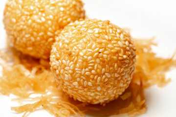 Closeup, Chinese, Hong Kong style, dim sum, sesame balls, Cantonese