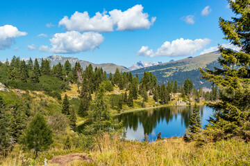 Fototapeta na wymiar View of the Colbricon lakes, San Martino di Castrozza, Trentino Alto Adige - Italy
