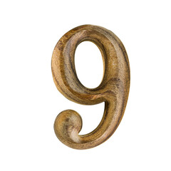 Wooden digit font of number nine with textured wooden - 557182816