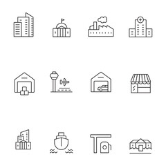 Real Estate and transportation line icon set