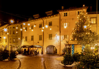 Egna in South Tyrol (Neumarkt): the famous old town during the Christmas festivity, Bolzano province, northern Italy, Europe- december 22, 2022