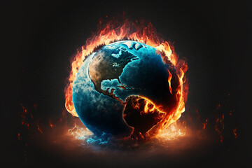 Illustration of the planet Earth burning. Global warming and climate change concept. 
