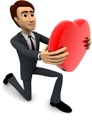 3d man proposing with heart concept