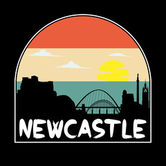 Fototapeta na wymiar Newcastle England Skyline Silhouette Retro Vintage Sunset Newcastle Lover Travel Souvenir Sticker Vector Illustration SVG EPS