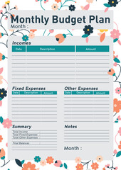 Beautiful floral budget planner template
