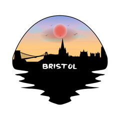 Fototapeta na wymiar Bristol England Skyline Silhouette Retro Vintage Sunset Bristol Lover Travel Souvenir Sticker Vector Illustration SVG EPS
