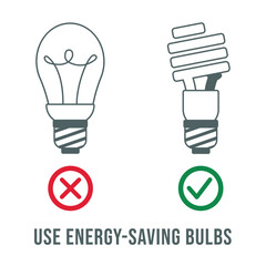 Fototapeta premium Replacement of lamps reduces electricity consumption. Vector flat energy saving lamp bulb symbols