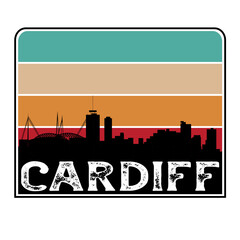 Cardiff Wales Skyline Silhouette Retro Vintage Sunset Cardiff Lover Travel Souvenir Sticker Vector Illustration SVG EPS