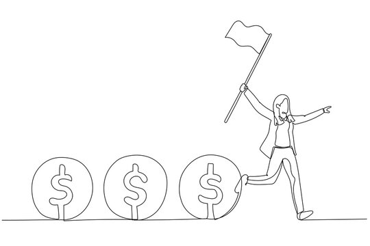 business woman running with flag and dollar coins clip art preview