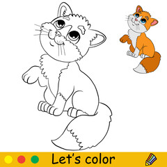 Cute happy cartoon cat coloring with template