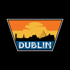 Dublin Ireland Skyline Silhouette Retro Vintage Sunset Dublin Lover Travel Souvenir Sticker Vector Illustration SVG EPS