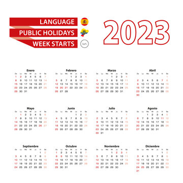 Calendar 2023 in Spanish language with public holidays the country of Ecuador in year 2023.