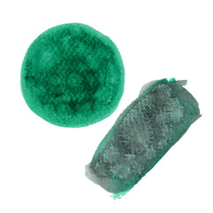 Green Watercolor blots. Oblong and round aquarelle stains. Isolated on white background.