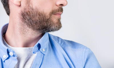 bearded man with beard and chin in studio. photo of bearded man with beard.