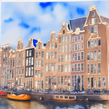 Cultural attractions Amsterdam Netherlands watercolor on paper 