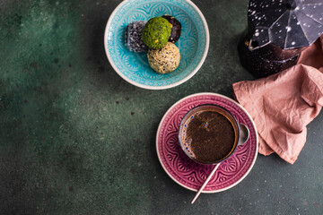 Coffee pot and turkish pakhlava delight