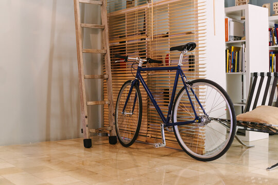 Closeup of a bicycle in a modern office