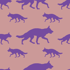 Seamless pattern. Running german shepherd dog puppy. Dog silhouette. Endless texture. Design for wallpaper, fabric, template, surface design. Vector illustration.