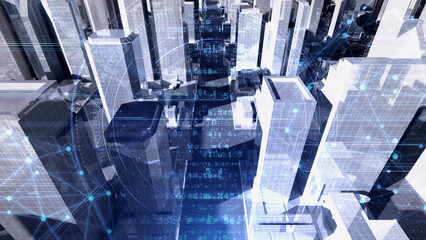 Smart City Artificial intelligence Network Technology 3D illustration