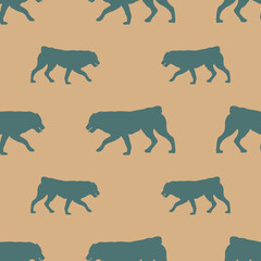 Walking central asian shepherd dog puppy. Seamless pattern. Dog silhouette. Endless texture. Design for wallpaper, fabric, template, surface design. Vector illustration.