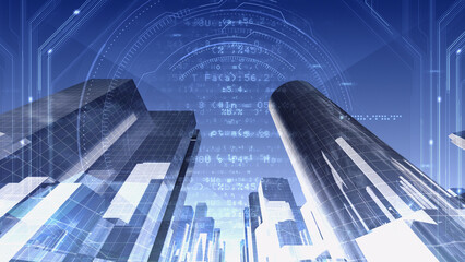 Fototapeta na wymiar Smart City Artificial intelligence Network Technology 3D illustration