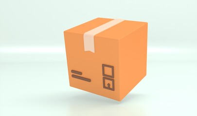 Cardboard box, delivery package, shipping box. Transportation, delivery, shipping concept. 3d rendering. Cartoon minimal style.
